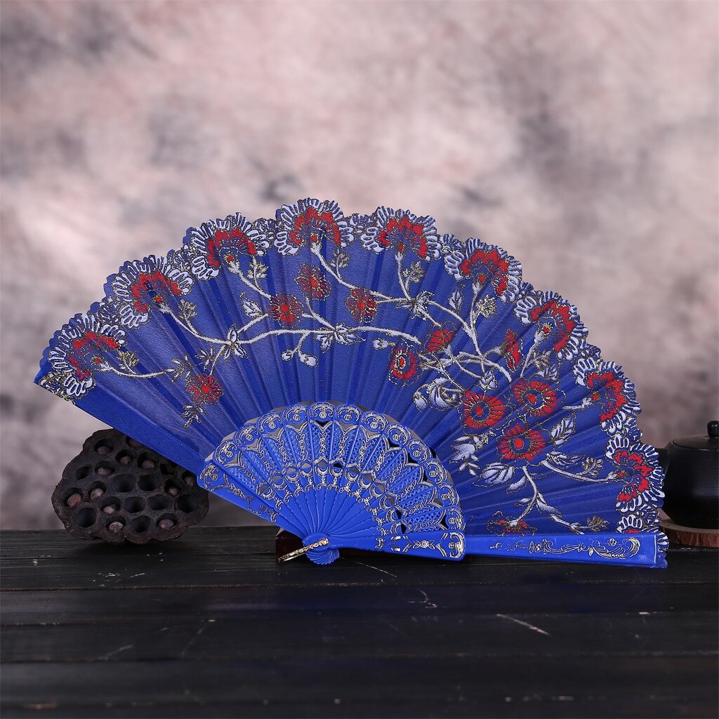 Fãs de flores do vintage bordado estilo chinês dança festa casamento mão fã rendas seda dobrável realizada flores ventilador abanico navio da gota