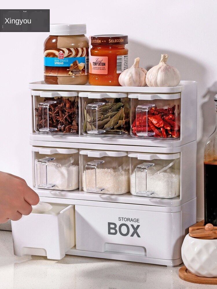 Stackable Condiment Storage Container With Drawer Plastic Seasoning Storage Box Set Kitchen Organizer Rangement Cuisine