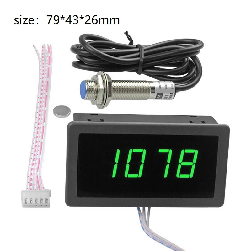 4 Digital Tachometer 8-24V Digital Tachometer RPM Gauge Speed With Hall Proximity Sensors 10-9999 RPM LED Tachometers: green