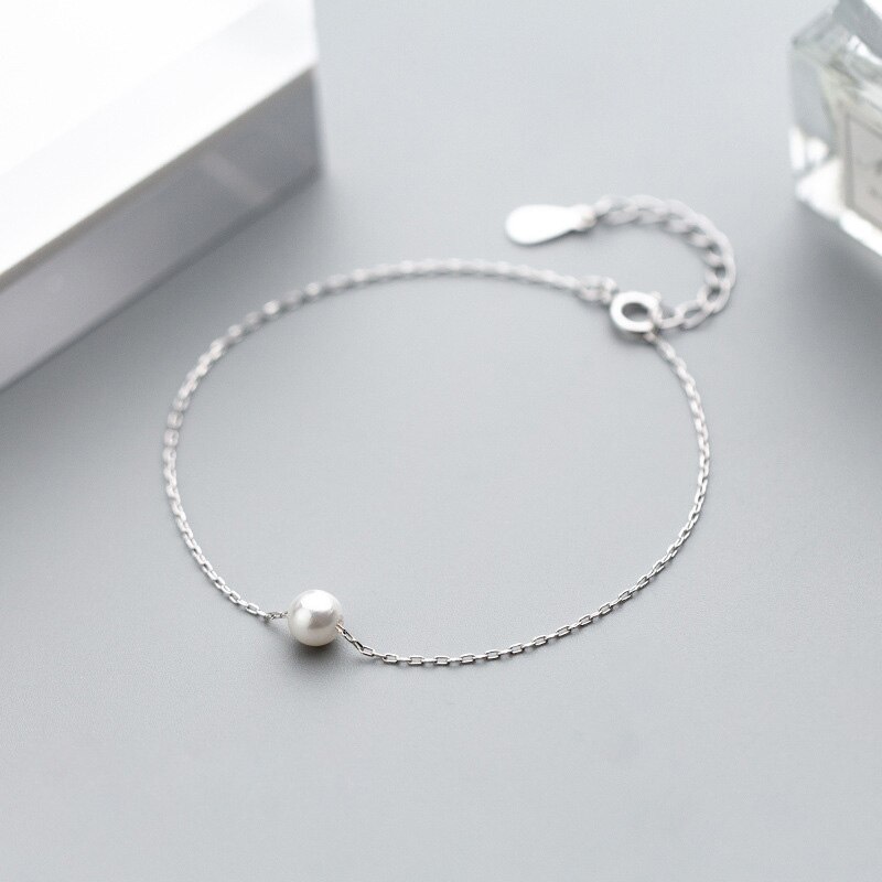 La monada prata fina 925 jóias pulseira feminina mulher imitação pérola corrente minimalista pulseiras para mulher prata 925 esterlina
