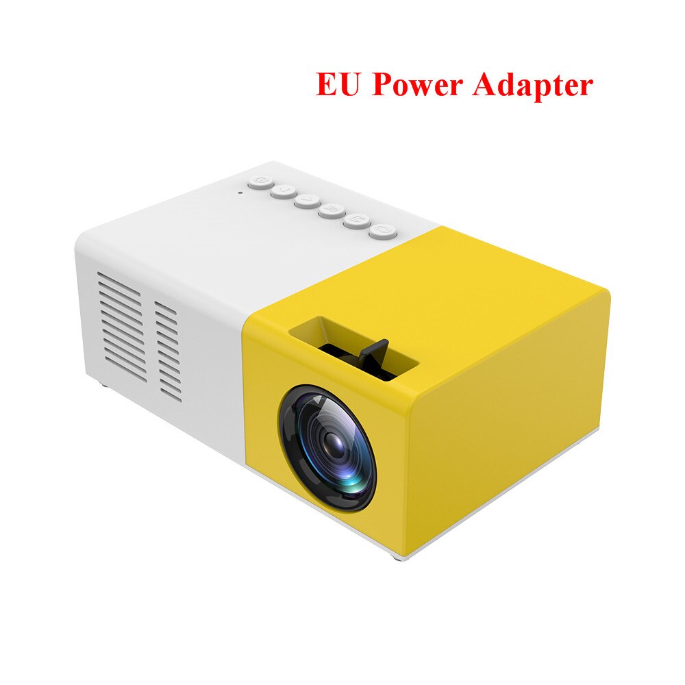 J9 Draagbare Mini Projector Ondersteuning 1080P AV USB SD Card USB Mini Home Projector Mini Pocket Beamer VS YG300: Yellow EU Plug