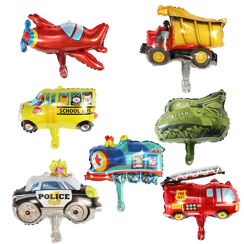 10 pçs mini carro dos desenhos animados balões caminhão de bombeiros trem ambulância globos presentes das crianças festa de aniversário decorações do chuveiro do bebê decoração