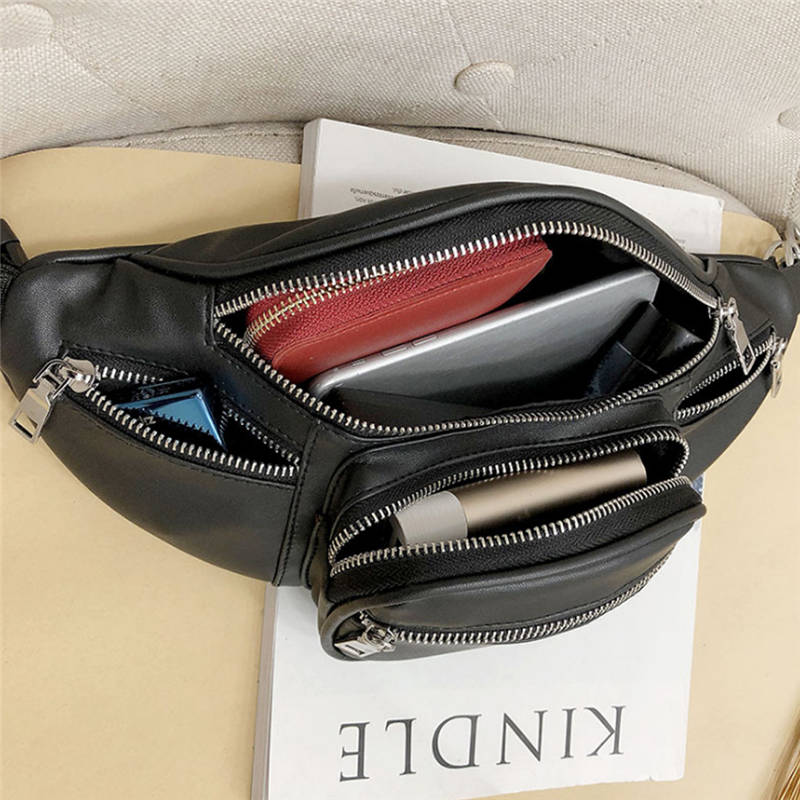 Black Faux Leather Taille Zak Mobiele Telefoon Heuptas Fanny Pack Bum Bag Voor Vrouwen Mannen