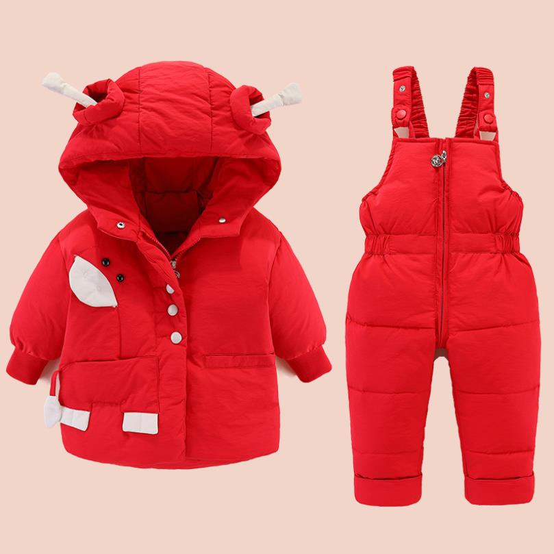 Rusland Winter Kinderen Snowsuit Baby Jongen Meisje Kleding Set Duck Down Jassen Bovenkleding Jas + Jumpsuit Peuter Parka y3345