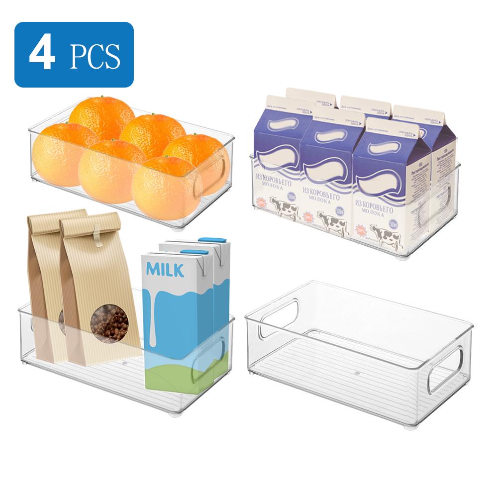 Refrigerator Organizer Box Clear Plastic Pantry Food Storage Box With Handles For Vegetables Fruit Yogurt Cheese Meat: 4Pcs