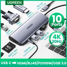 Ugreen Usb C Hub 10 In 1 Usb Type C Naar Hdmi 4K Usb 3.0 Vga Pd 3.5Mm volledige Functie Hub Voor Macbook/Pro/Air Ipad Pro Usb C Hub