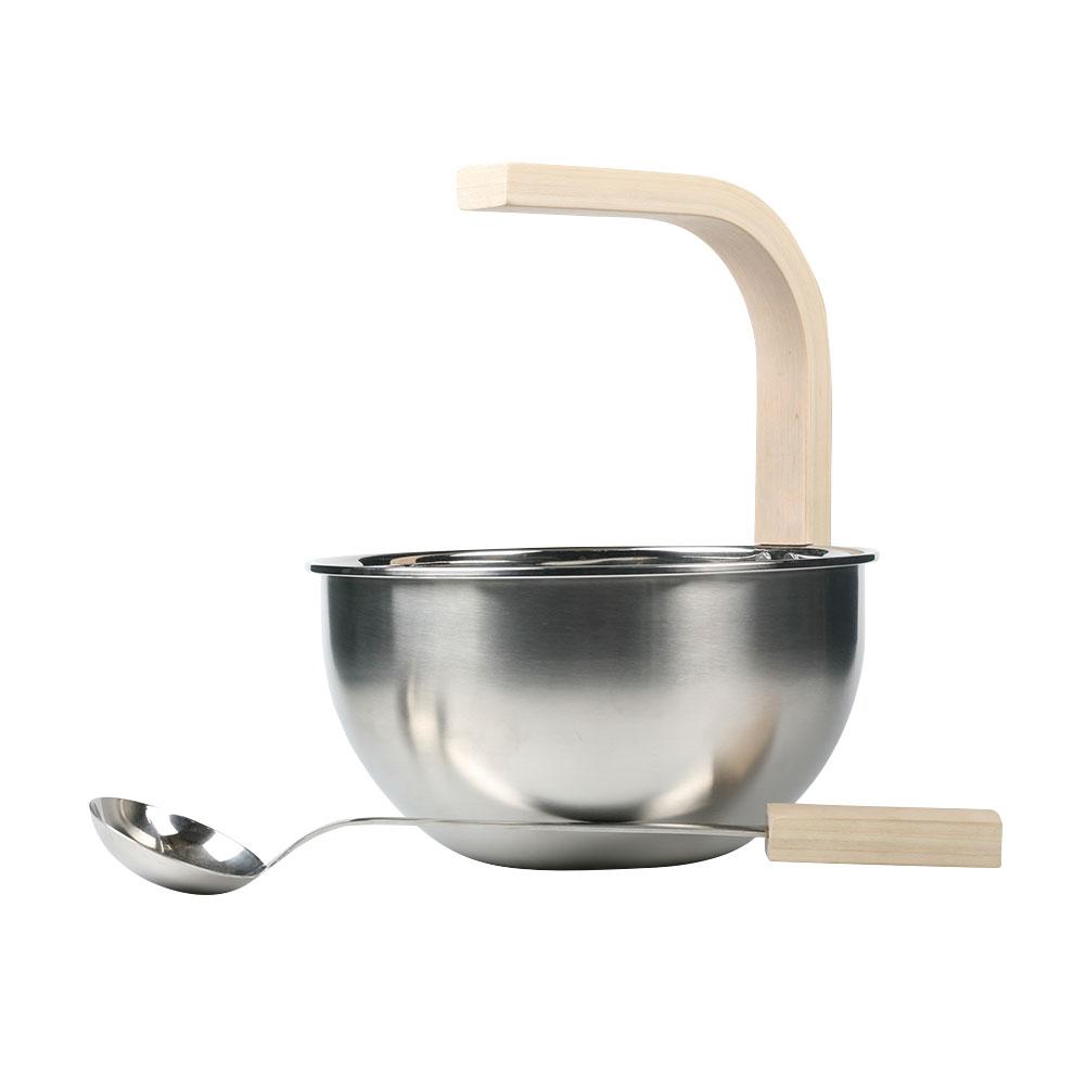 Stainless Steel Sauna Bucket Durable Ladle Premium 4L Finnish Sauna Bucket With Wooden Handle Spa Accessory: Default Title