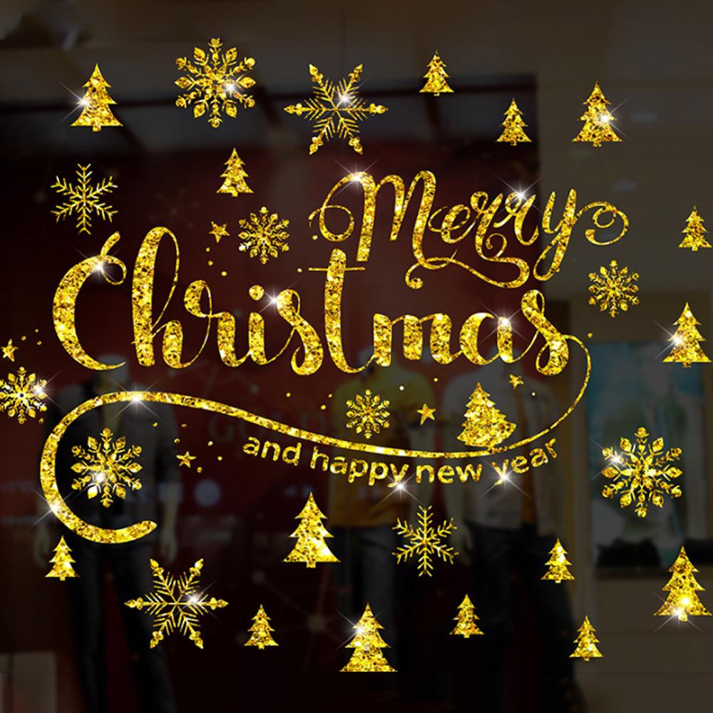 Merry Christmas Wall Stickers Reindeer Window Glass Wall Decals Sticker Home Decoration Murals