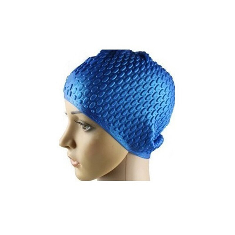 Siliconen waterdichte 3d elastische badmutsen voor mannen en vrouwen met lang haar, badmuts voor oorbotten, zwembadmuts voor volwassenen: Blauw