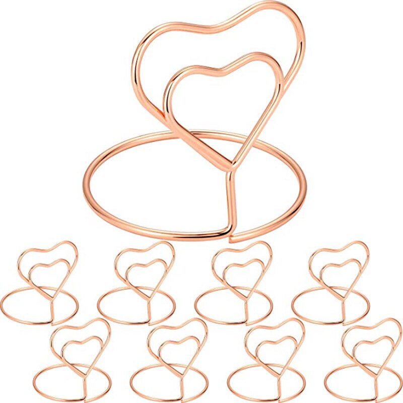 5 Pieces Wire Place Card Holder Metal Card Holder Stand Wedding Name Place Holder for Weddings Dinner Parties Food Signs: Heart Rose Gold