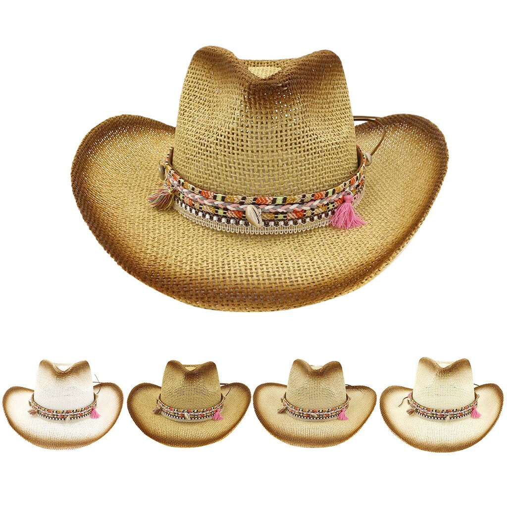 Straw Cowboy Hat Outback Western Mens Womens Cowboy Old West Hat Casual Wide Brim Sun Hat шляпа YL5