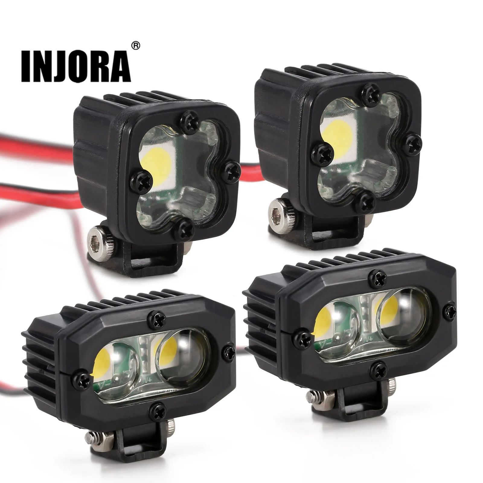 INJORA RC Car Bright LED Lights Headlight Spotlight for 1/10 RC Crawler Axial Traxxas TRX4 TRX6 SCX10 90046 Wraith Redcat Gen8