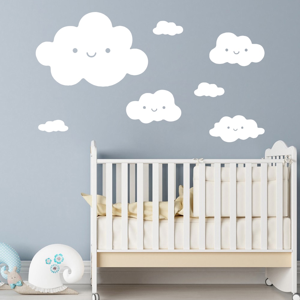 Smiley Wolken Vinyl Muurtattoo Nursery Slaapkamer Decor Art Wall Sticker Voor Kinderkamer Decoratie Babykamer Poster W608