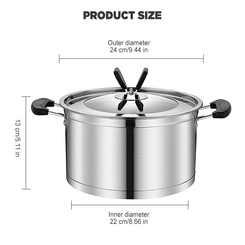 Non stick suppe gryde rustfrit stål dobbelt håndtag gryde sammensatte bund ikke-magnetisk gryde køkken køkkenudstyr i europæisk stil: A 24cm