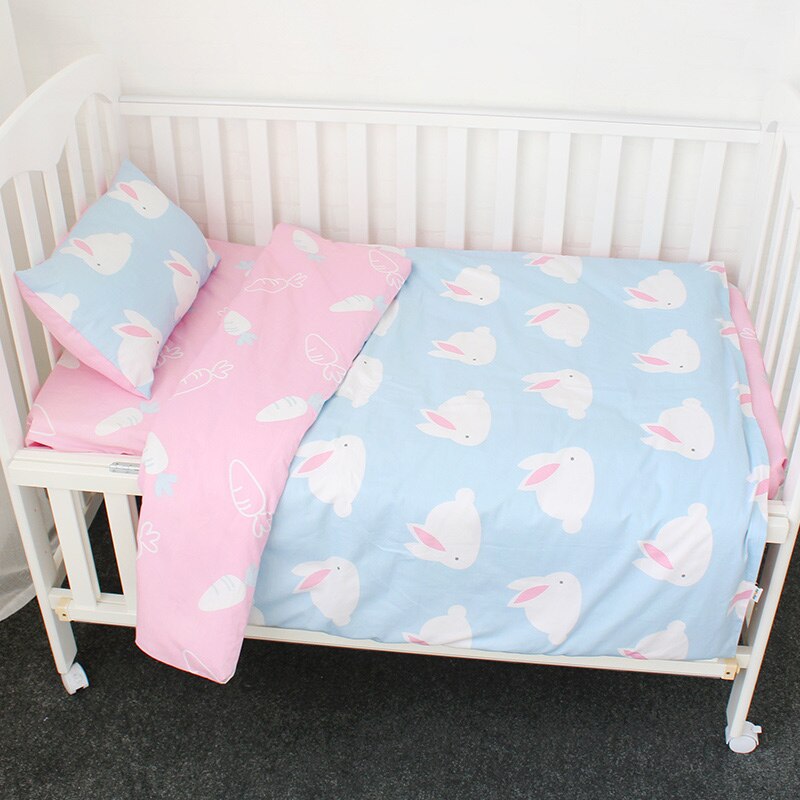 3 stk baby sengetøj sæt til piger ren bomuld vævet tegneserie krybbe sengelinned til børn inkluderer dynebetræk fladt ark pudebetræk: Kanin