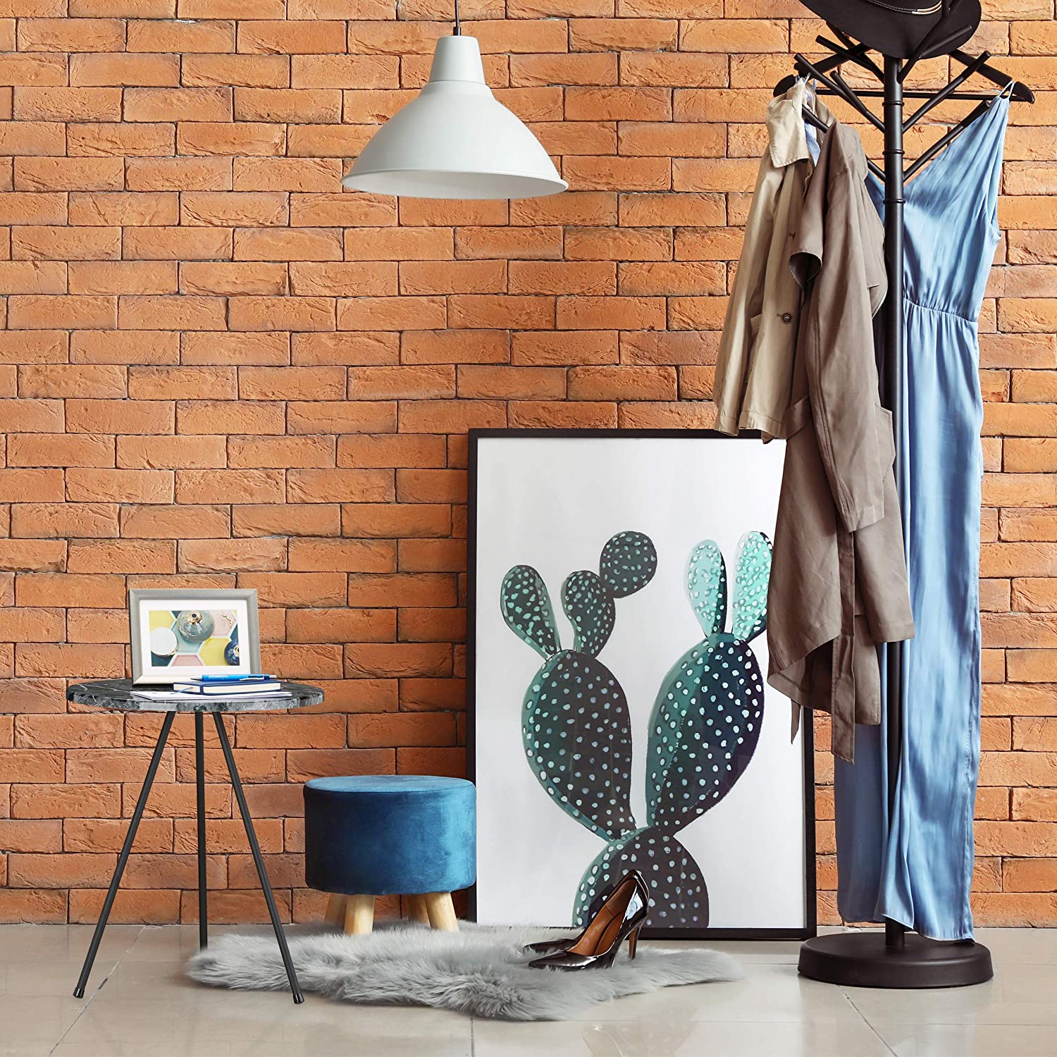 Side Look, 47 x 40 x 40 cm, Round Coffee Table, Grey bedroom furniture , Indoors & Outdoors, 3-Legs, Marbled, Wood