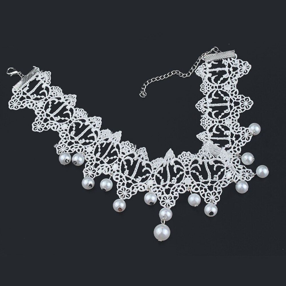 Women Lace Pearl Choker Necklace Wedding Bridesmaid Handmade Adjustable Wide Hollow Fashion Jewelry Bridal Jewelry Accessories