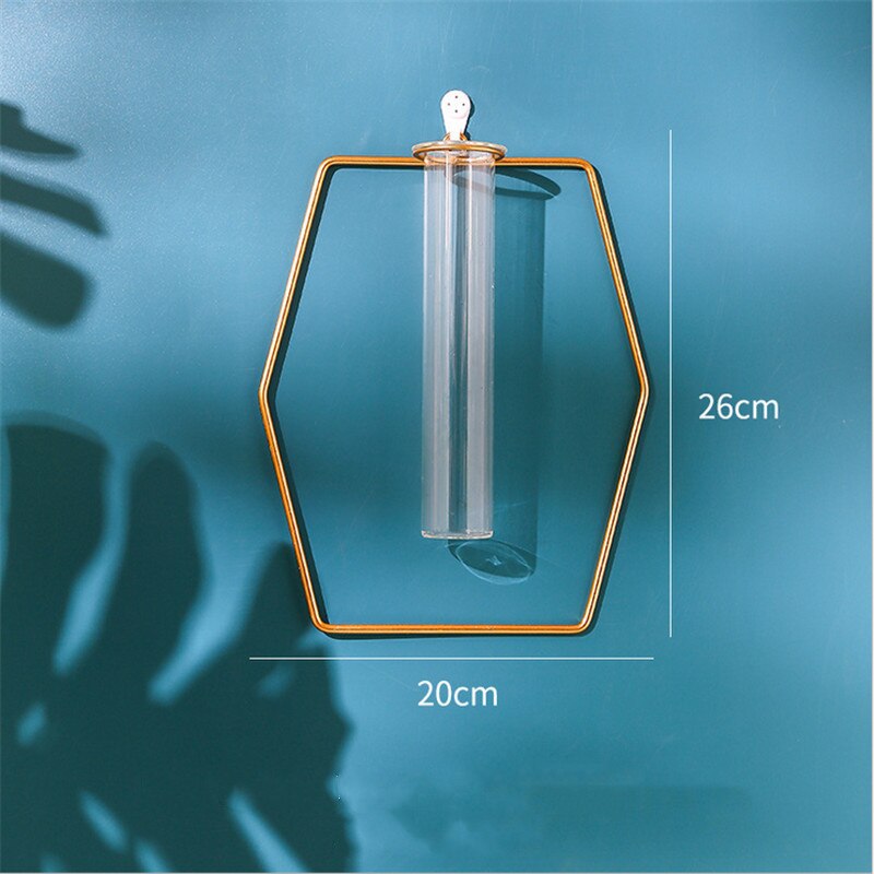 Muur Opknoping Glazen Reageerbuis Vaas Helder Hydrocultuur Pot Container Bloem Fles Shop Home Decoratie Ornament Gratis Punch: Hexagonal
