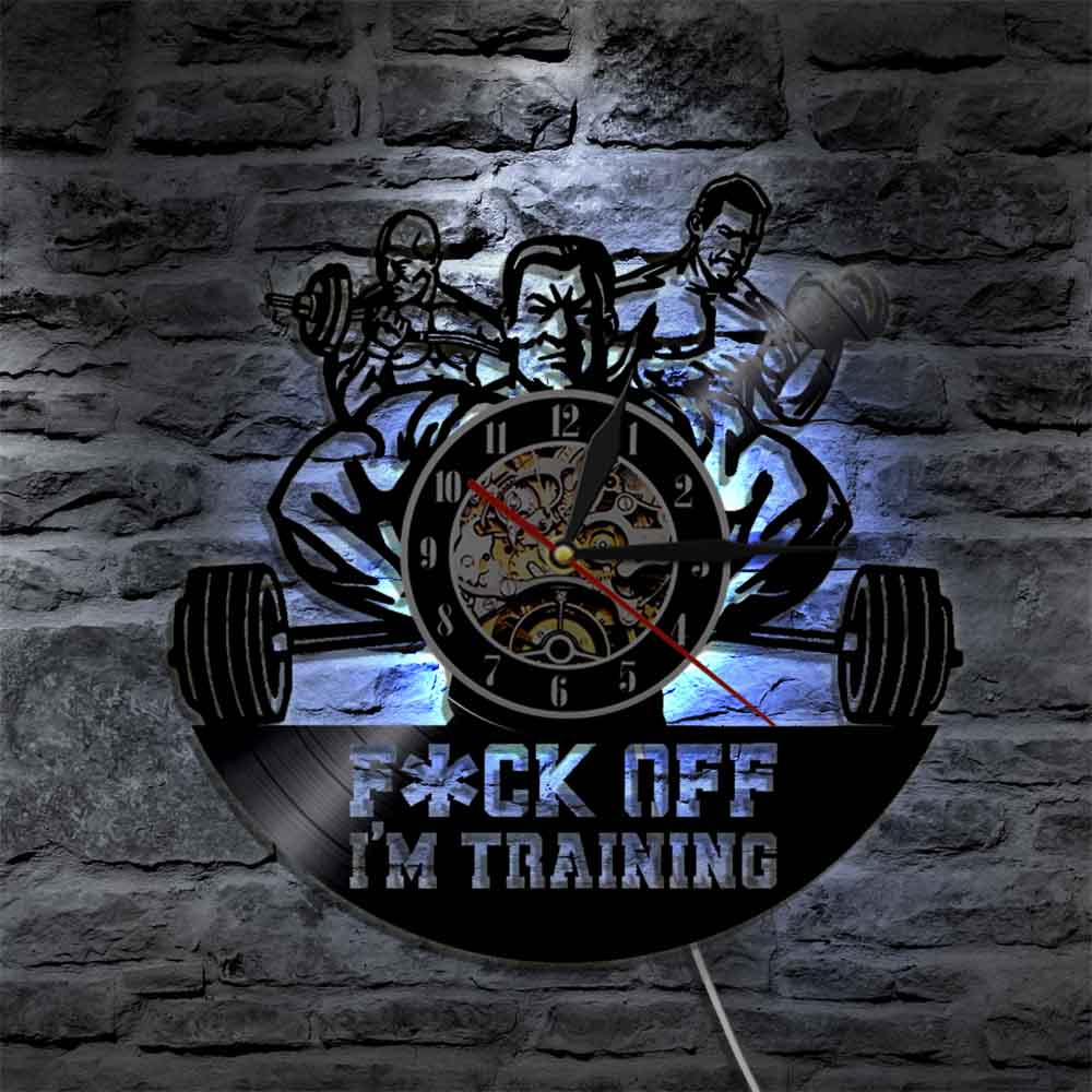 GYM Inspirational Quote Wall Art Clock Large Size Bodybuilder Gym Fitness Coach Sport Muscles Wall Clock Gym Club Home Decor