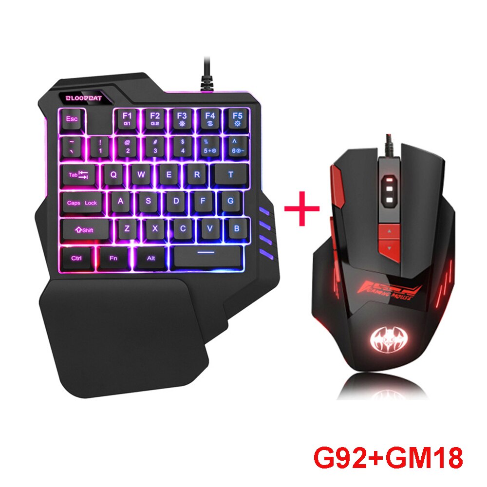 Enkelthånds enhånds gaming tastatur 35 nøgler rgb baggrundsbelyst bærbar mini gaming tastatur mus sæt til pc  ps4 xbox gamer for win: Sort