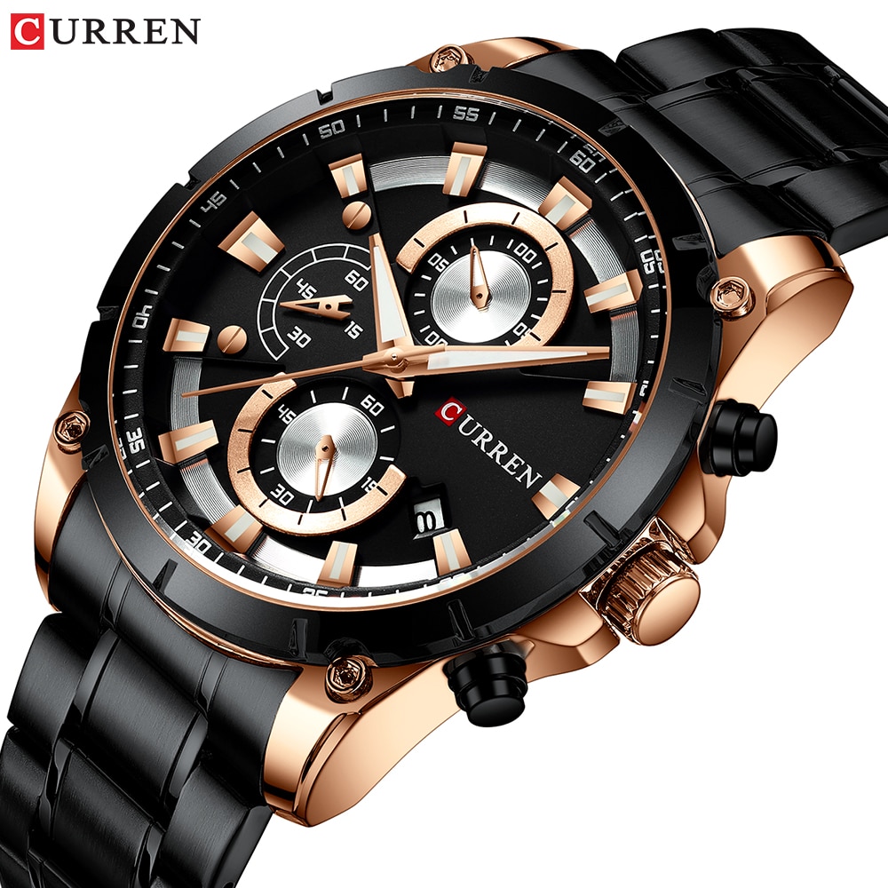 Relojes CURREN de lujo para hombre, Correa deportiva de acero inoxidable, cronógrafo, reloj de pulsera de cuarzo con fecha automática, reloj Masculino