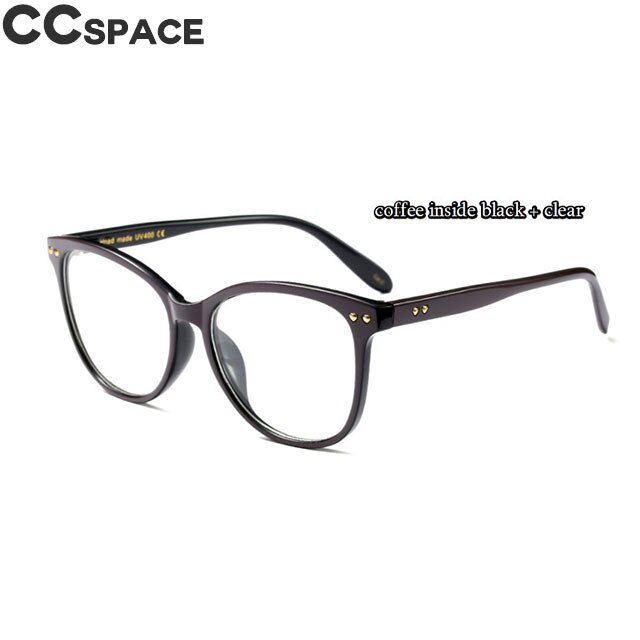 45563 Rivet Round Cat Eye Glasses Frames Square Men Women CCSPACE Brand Optical Eyewear Computer Glasses: C2 coffee clear