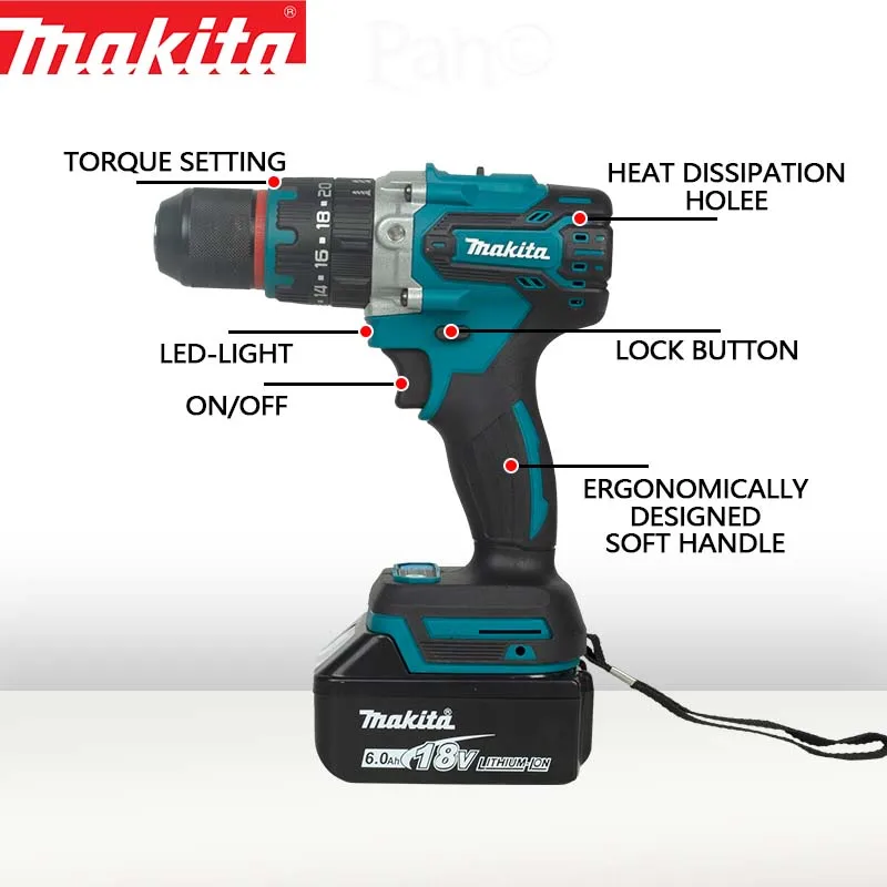MAKITA 18V Lithium elektrische wiederaufladbare Handbohrmaschine 13mm DDF487RTJX zwei Ladung eine Ladung 5,0AH