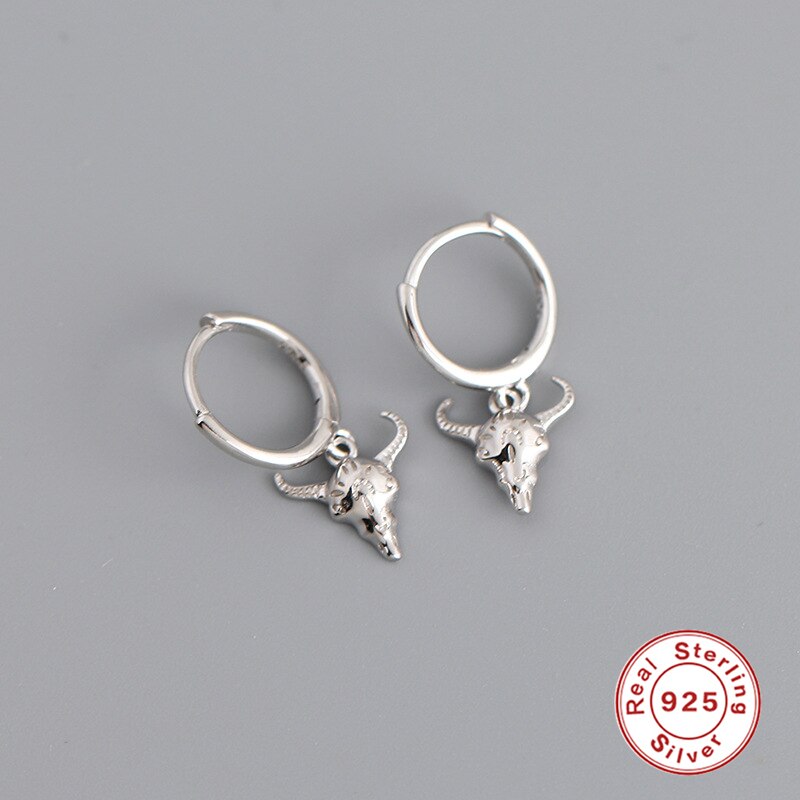 Orecchino a cerchio in argento Sterling 925 con orecchino a forma di toro per coppie regalo di natale di capodanno orecchini di Halloween gioielli