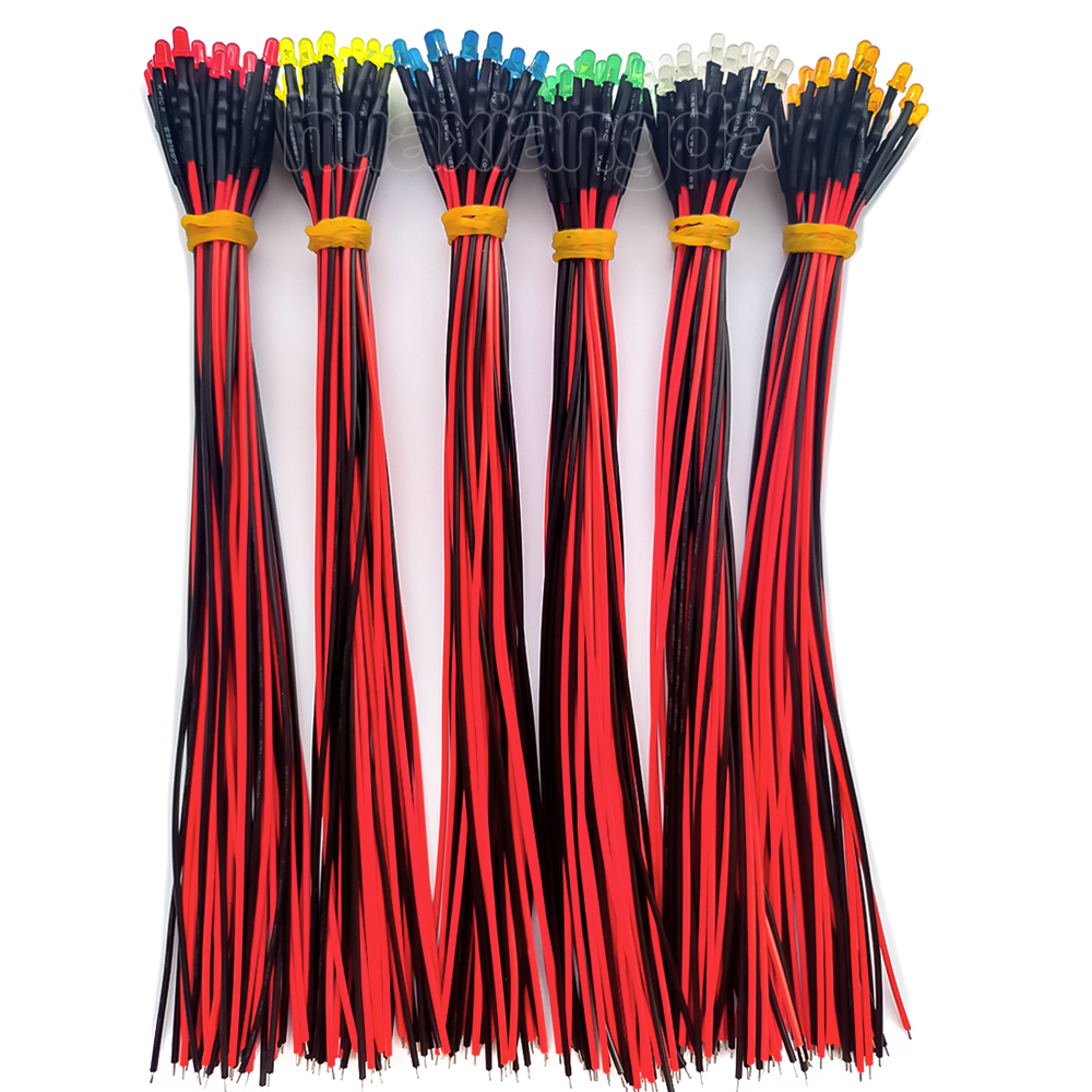 20pcs 3mm DIFFUSED LED Diode Light Emitter LED Wired 20cm 12v LED Bulb light Lamp Red Yellow Blue Green White Warm White Orange