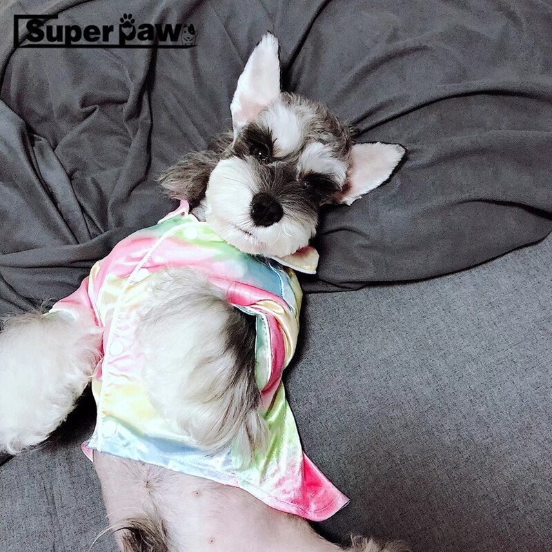 Stil regnbuepyjamas hundeskjorte til små mellemstore hunde tøj schnauzer chihuahua mops hvalp nighty emc 20