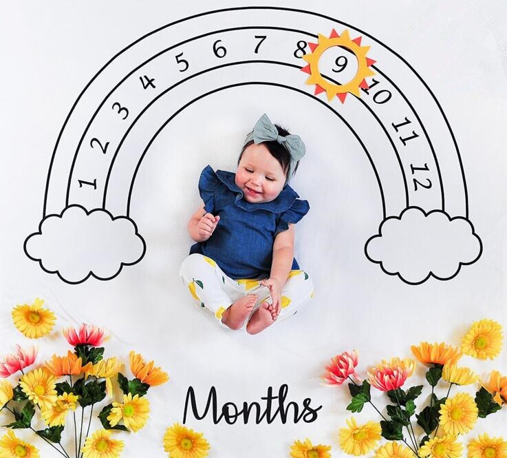 Infant Baby Monthly Growth Milestone Blanket Photography Props Background Cloth Newborn Boy Girl Photo Commemorate Rug