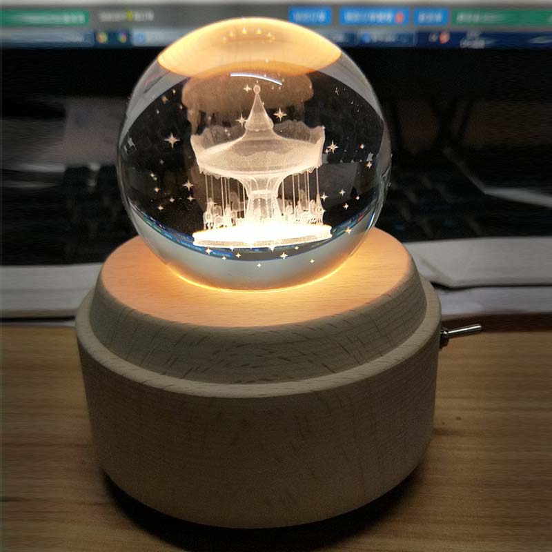 Sfera di cristallo di Legno Carillon Musicale Scatola Luminosa del proiettore Rotante Innovativo Regalo Di Compleanno Carillon A Manovella A Mano Meccanismo di Regalo: 6
