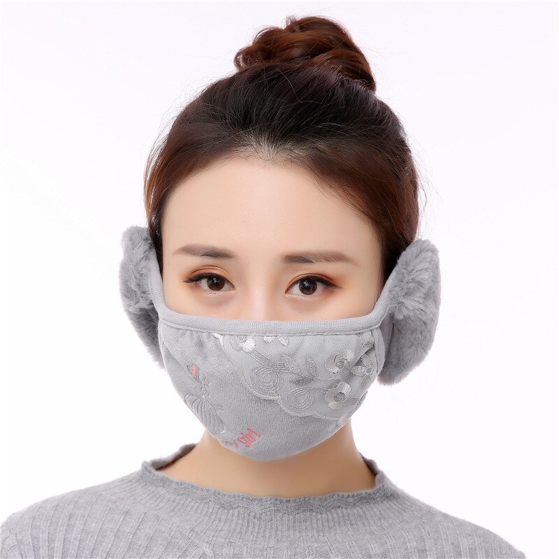Kvinder øreprop tøj tilbehør kvindelige øreprop maske blonder plus fløjl kvinder vinter øreprop wrap band øre varmere øreprop: Grå