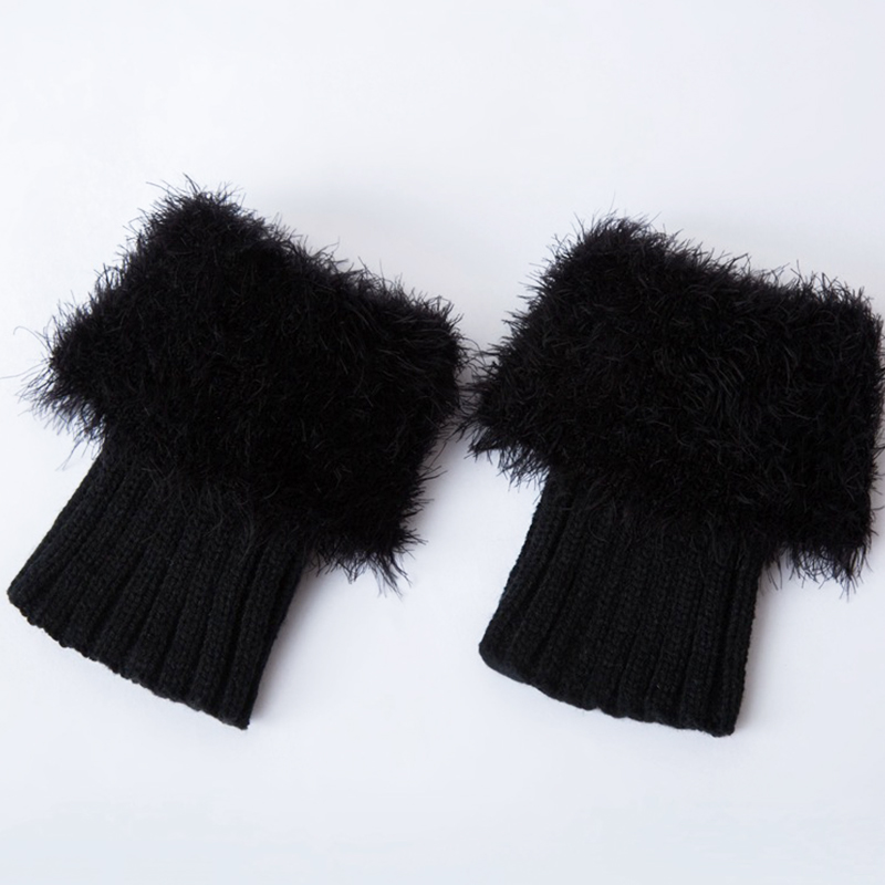 Womens Winter Warm Crochet Knit Fur Trim Leg Warmers Cuffs Toppers Boot Socks Women's Ankle Socks Legs Warmers Shoes Set: black