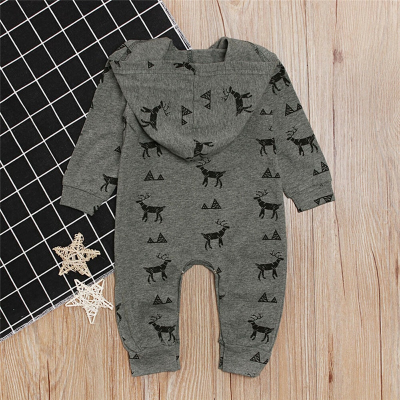 Winter Warm Newborn Baby Boys Hooded Romper Jumpsuit Infant Clothes Outfits Set Cartoon Deer Print Infant Clothing