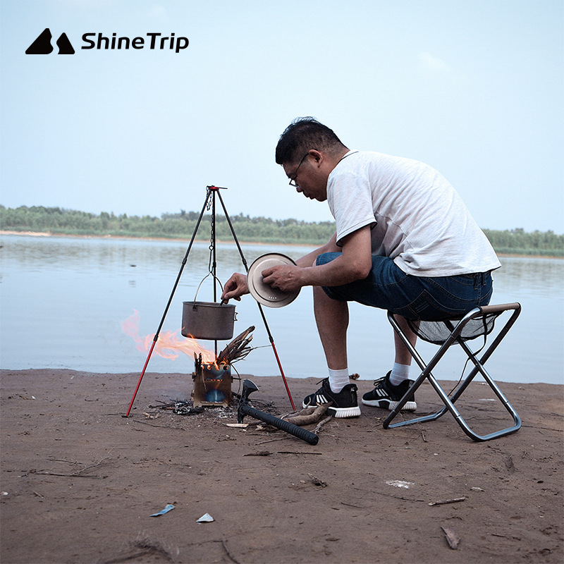 ShineTrip Camping Picnic Cooking Tripod Hanging Pot Outdoor Durable Portable Campfire Picnic Pot Fire Grill Hanging Tripod