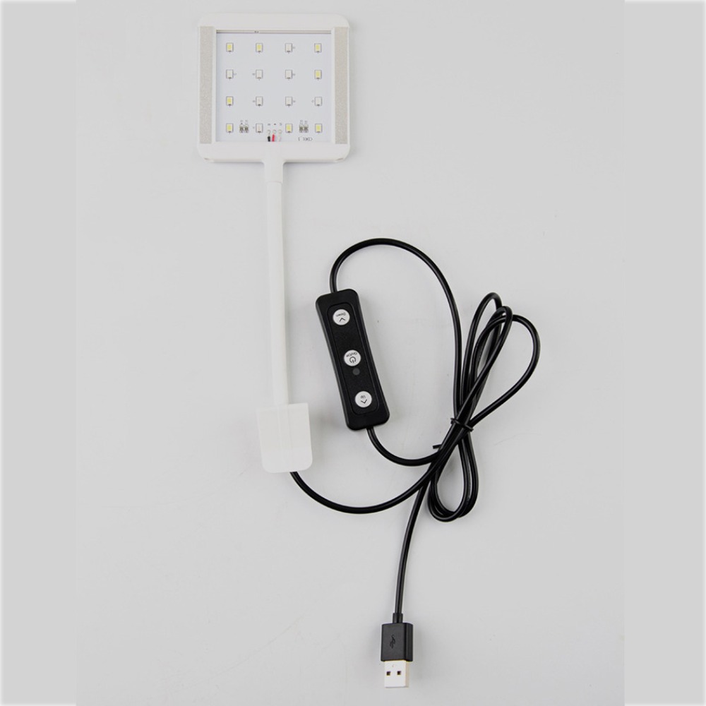 Práctico 360 ° Luz LED giratoria para acuario, luz ajustable por USB para pecera, lámpara impermeable con Clip para acuario, paisajismo: Negro