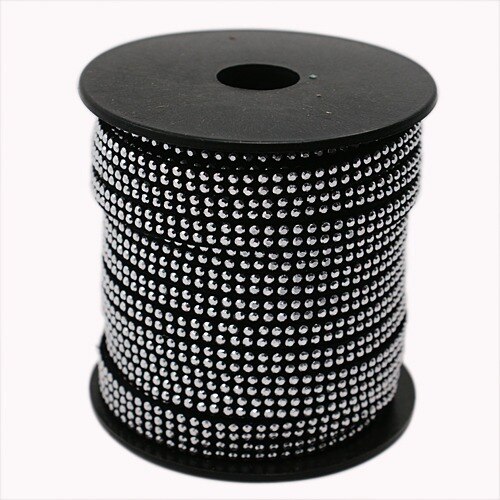 2 Row Silver Aluminum Studded Korea Faux Suede Cord 5x2mm Jewelry Findings about 20yards/roll: Black