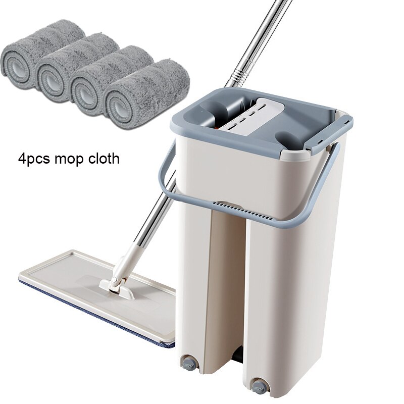 Vloer Mop Microfiber Squeeze Mops Natte Mop Met Emmer Doek Squeeze Schoonmaken Badkamer Mop Voor Wassen Vloer Thuis Keuken Schoner: Mop with 4pcs pads