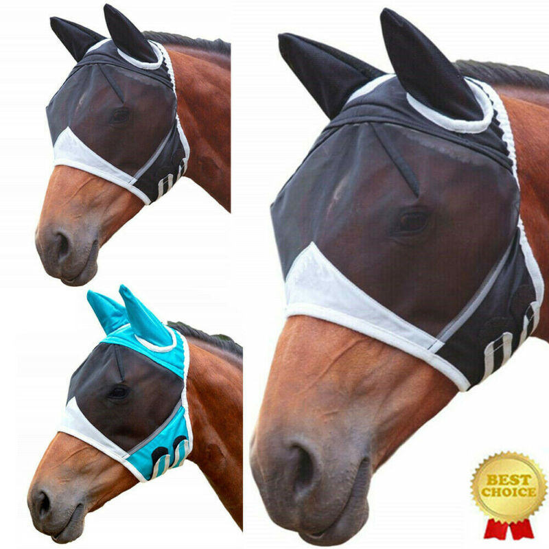 Malla caballo Anti-máscara para mosquitos caballo cabeza cubierta verano transpirable cómodo Anti mosca máscara de malla para caballos suministros animales de granja