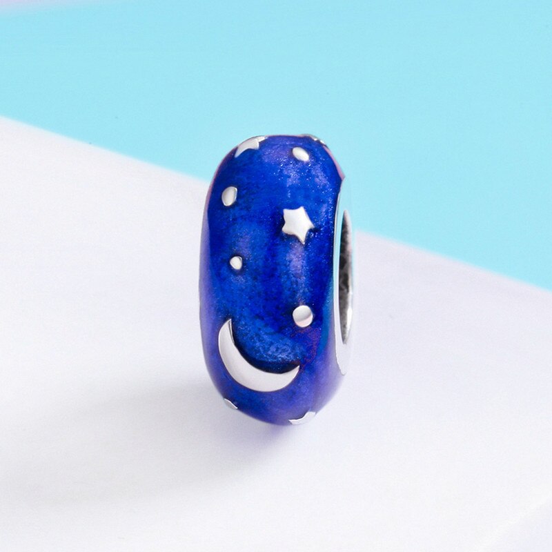 CodeMonkey Authentic 100% 925 Sterling Silver Moon & Star Blue Enamel Spacer Beads fit Women Bracelet & Necklace DIY Jewelry 599