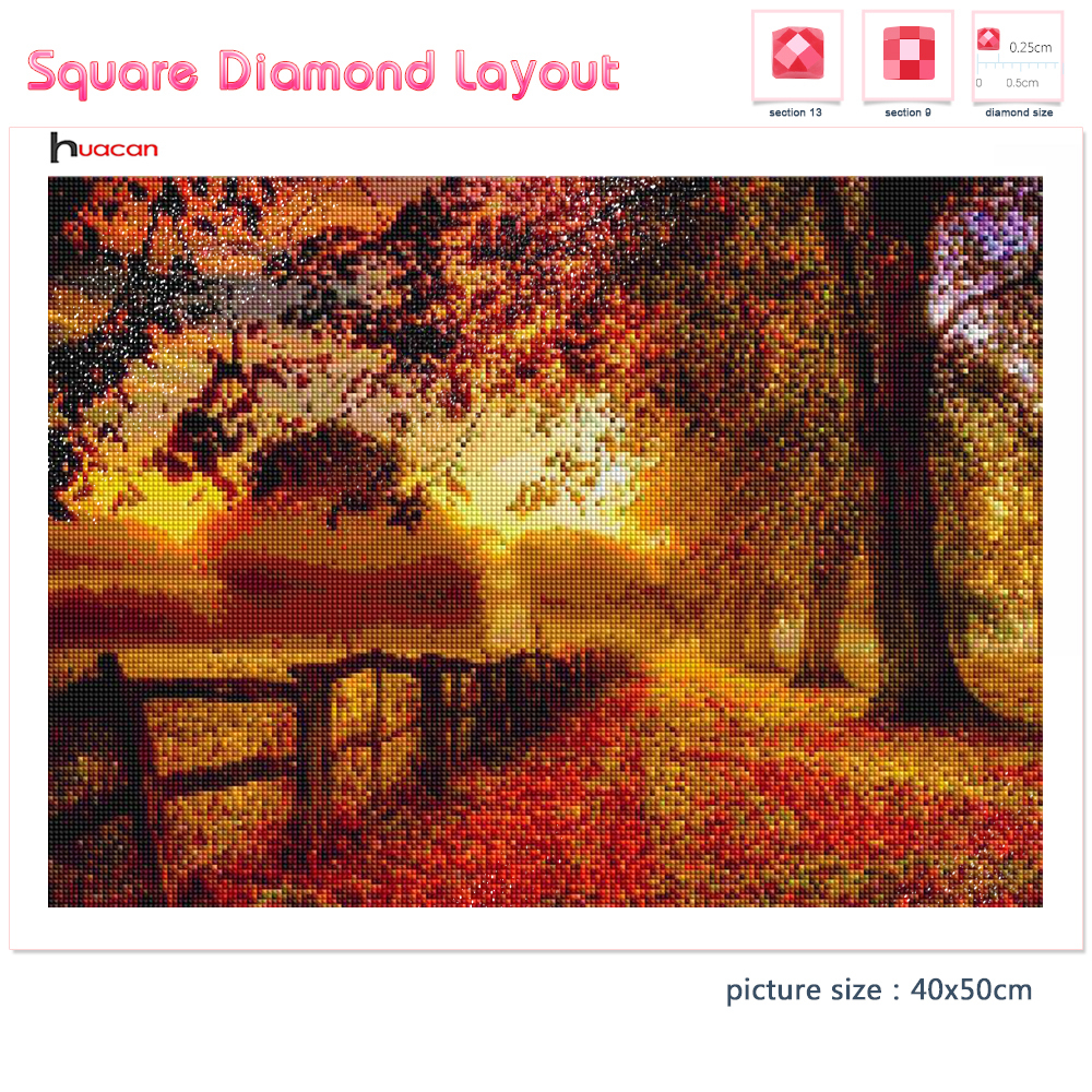 Huacan-peinture diamant diamant, nouveaux arrivages, broderie artistique, paysage d'arbre, mosaïque, coucher de soleil, décoration d'intérieur
