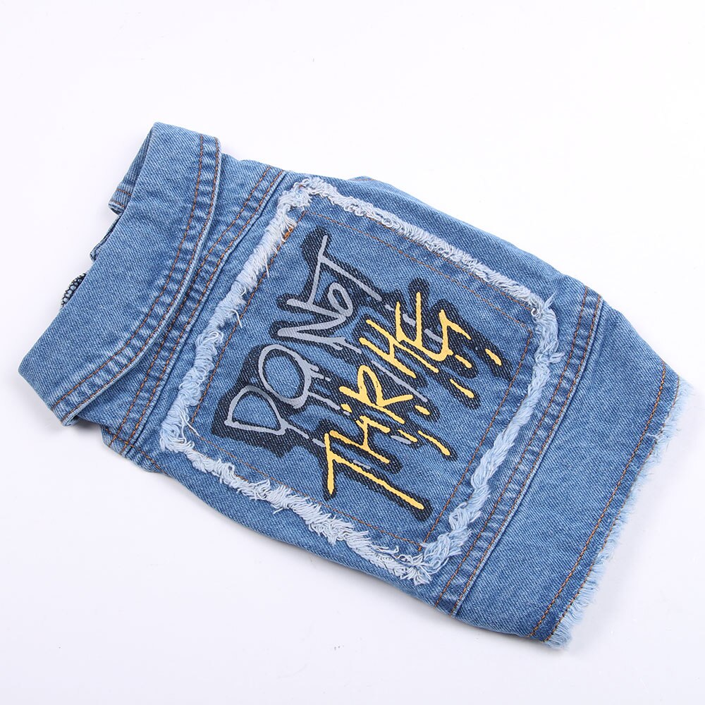 Pet Blue Dog Jeans Jacket Letters Print Blue Denim Coat Vest Pet Puppy Clothes Apparel 6 sizes