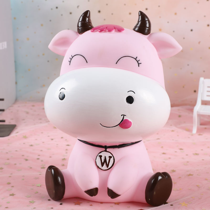 Lovely cartoon cow piggy bank -proof children can save Year of the Ox piggy bank for boys and girls ornaments: Big(pink)squints