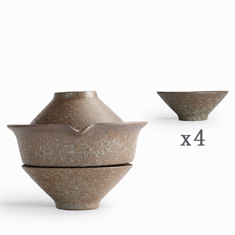 Utomhusläger bärbar svart grov keramik vintage japansk snabbkopp 1 tekanna 2 koppar med åkpåse puer te kung fu teset: C03