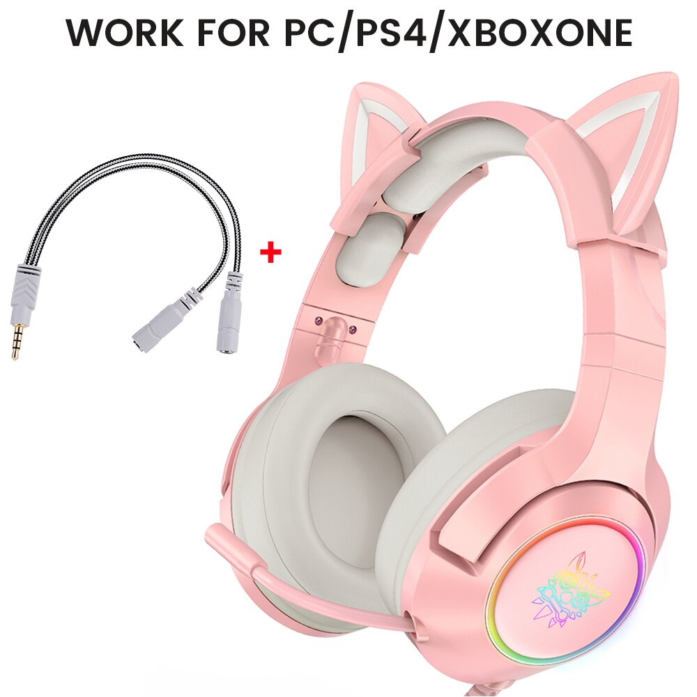 ONIKUMA K9 Pink Gaming Headset For Girls PC Stereo Gaming Headphones with Mic & LED Light For Laptop/ PS4/Xbox One Controller: work for PC PS4