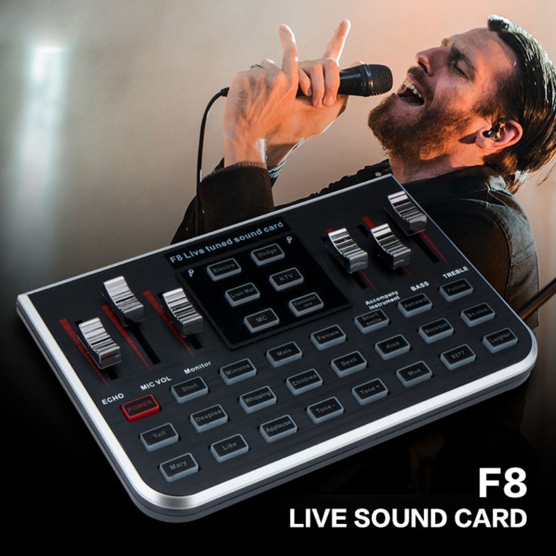 1 set  f8 live ljudkort engelsk version 6 lägen röstmixer mikrofon webbsändning underhållning streamer för telefondator