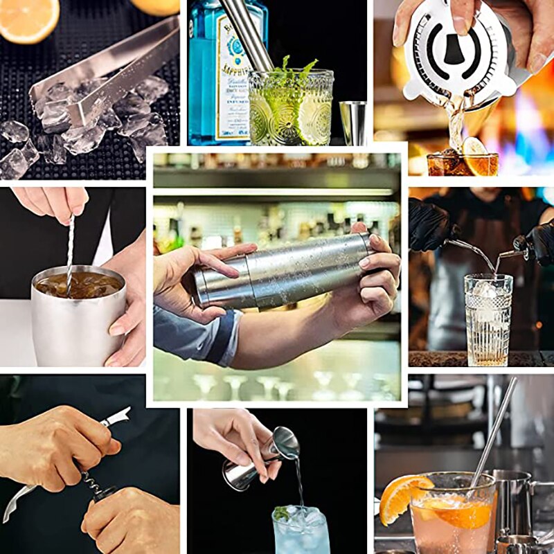 Dosenöffner Bar Löffel Wein Kork Ausgießer Sieb Bar Werkzeuge Zubehör 1-19 Stck Edelstahl Boston Cocktail Shaker rezept