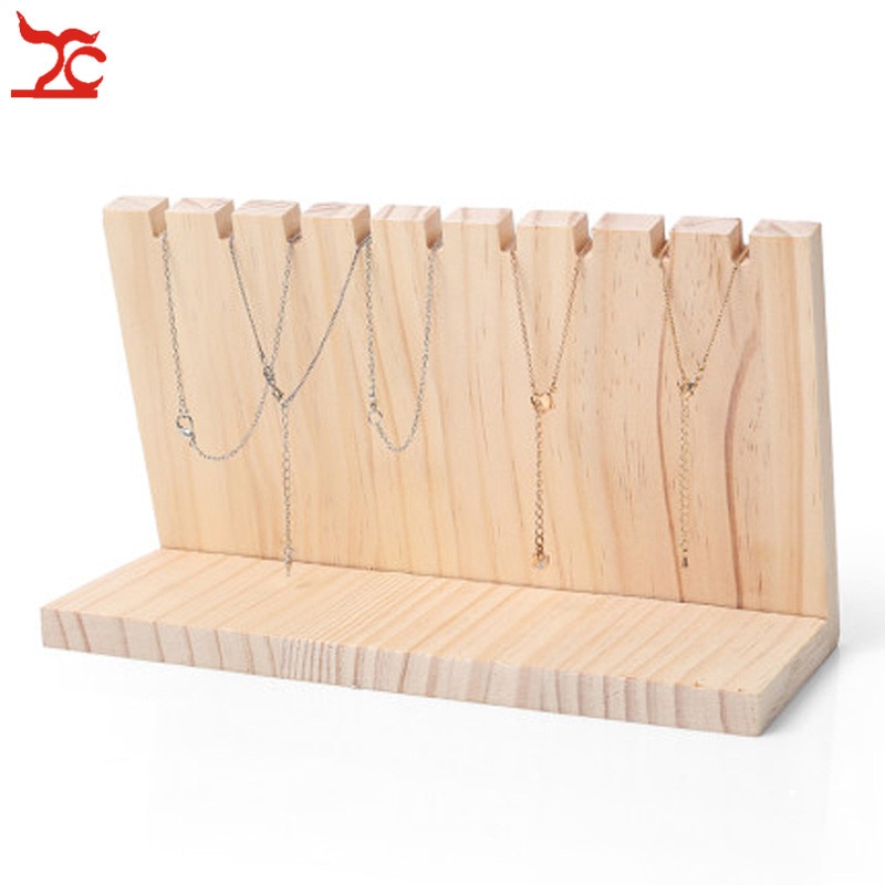 Umalet massivt træ bord smykkeholder vedhæng halskæde display stand organisator rack 25 x 10 x 14.5cm