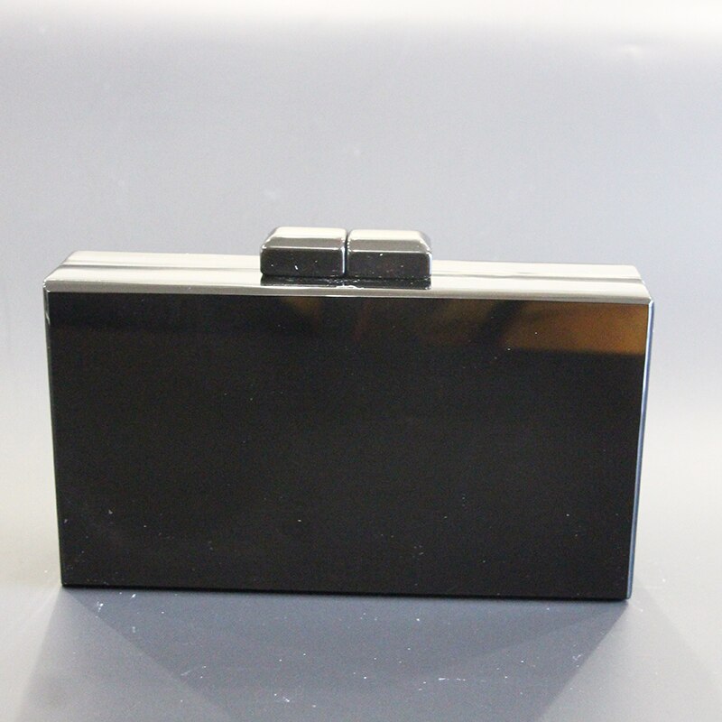 Lady Solid Black Acrylic Box Clutch Bag Women Evening Bag Wedding Party Prom Shoulder Handbag Hard case Metal Acrylic Clutches